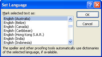 Expression Tools Set Language dialog