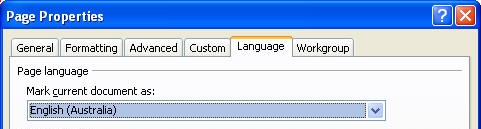 Page Properties Language tab