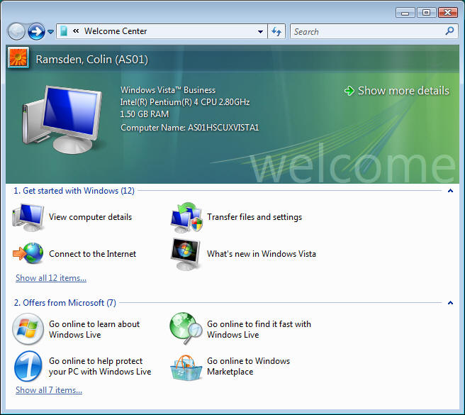 Vista Welcome Screen